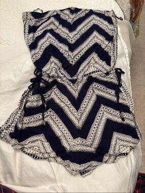 Angie Navy and White Chevron Swim Coverup Romper